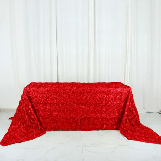 Efavormart 90"x156" Wholesale Rectangle Table Cover RED Grandiose Rosette 3D Satin Tablecloth for Wedding Party Event Decoration
