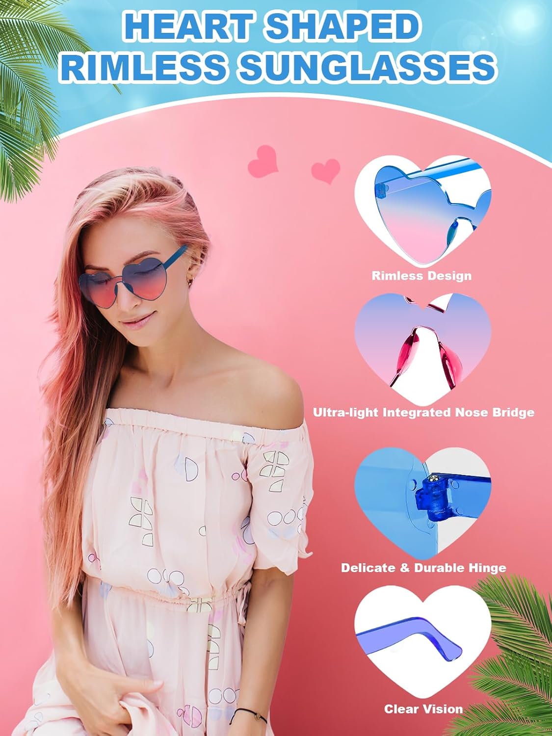 12 Pairs Heart Shaped Sunglasses for Women Colorful Glasses Fun Trendy Transparent Heart Sunglasses Party Favor (Gradient Pink Blue)