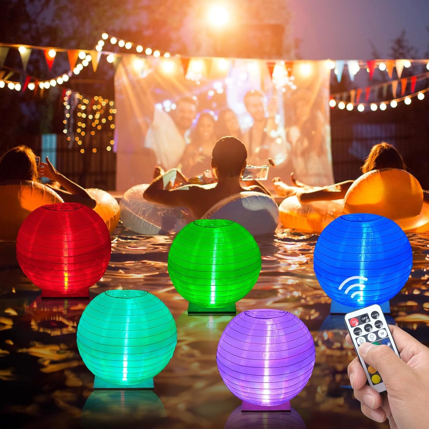 Floating Lanterns LED Pool Lights,IP68 Waterproof Pool Lights That Float ,13 Color Changes by Remote Control for Pool Decor,Outdoor Party,Wedding (4Pcs-10 inches)