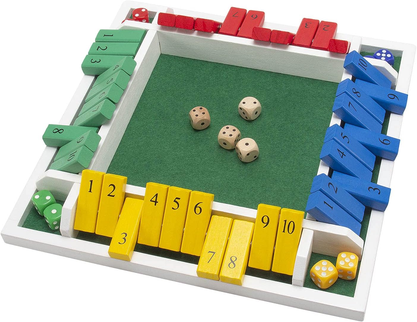 AMEROUS Shut The Box Dice Game-12 inches-Colorful Design-1-4 Players-12 Dice-Gift Package, Classic 4 Sided Wooden Board Game for Adults Kids, Classics Board Game