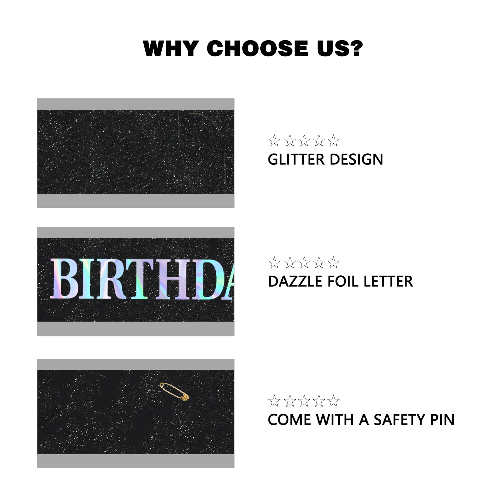 Black Glitter Birthday Girl Sash for Women Happy Birthday Party Favors