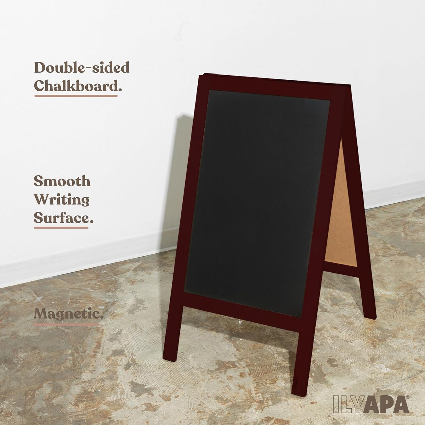 Ilyapa Wooden A-Frame Sign with Eraser & Chalk - 40 x 20 Inches Magnetic Sidewalk Chalkboard – Stained Wood Menu for Restaurant, Business or Wedding