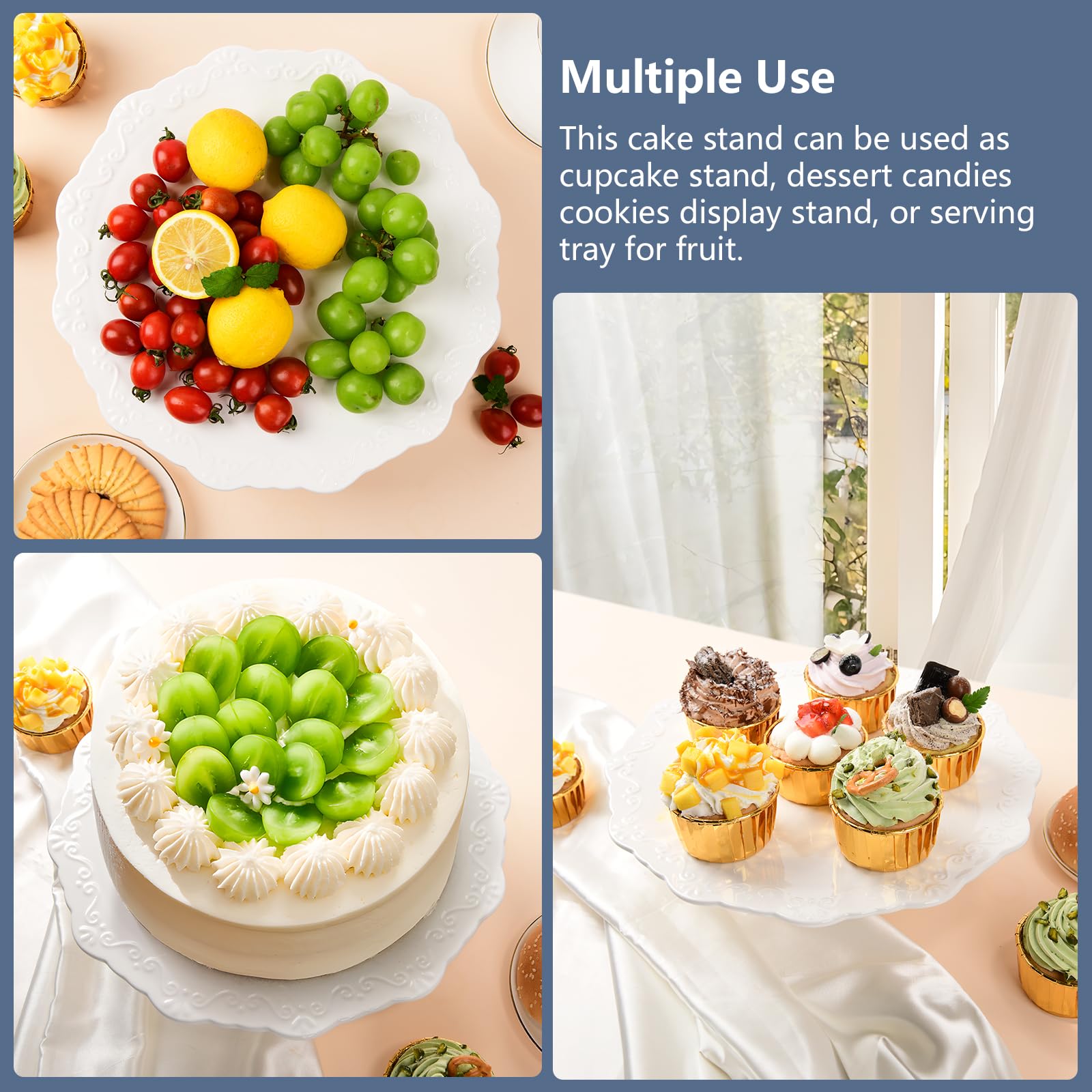 BPFY 10 Inch White Ceramic Cake Stand (Holds 10 Inch Cake), Decorative Cupcake Stand, Dessert