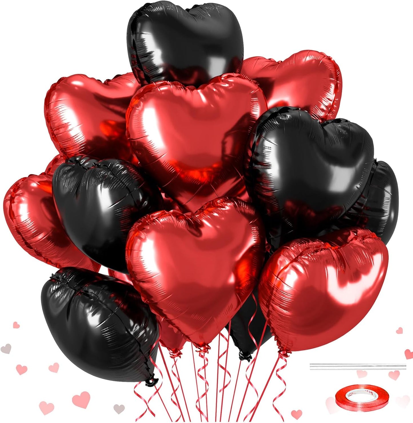12 Pcs Heart Balloons, 18 inch Valentine's Day Heart Shaped Balloons, Red Black Foil Helium Balloon, Love Foil Balloon for Valentine's Day Wedding Baby Shower Party Decorations