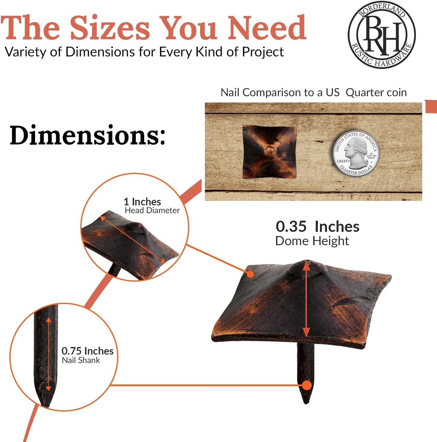 100 Pack 1" Square Head Iron Clavos Decorative Nails – Oil Rubbed Bronze – Handmade Rustic Square Fasteners for Farmhouse Shutter, Barn Door, Shutters, and Gates – Ornamental Wood Accent