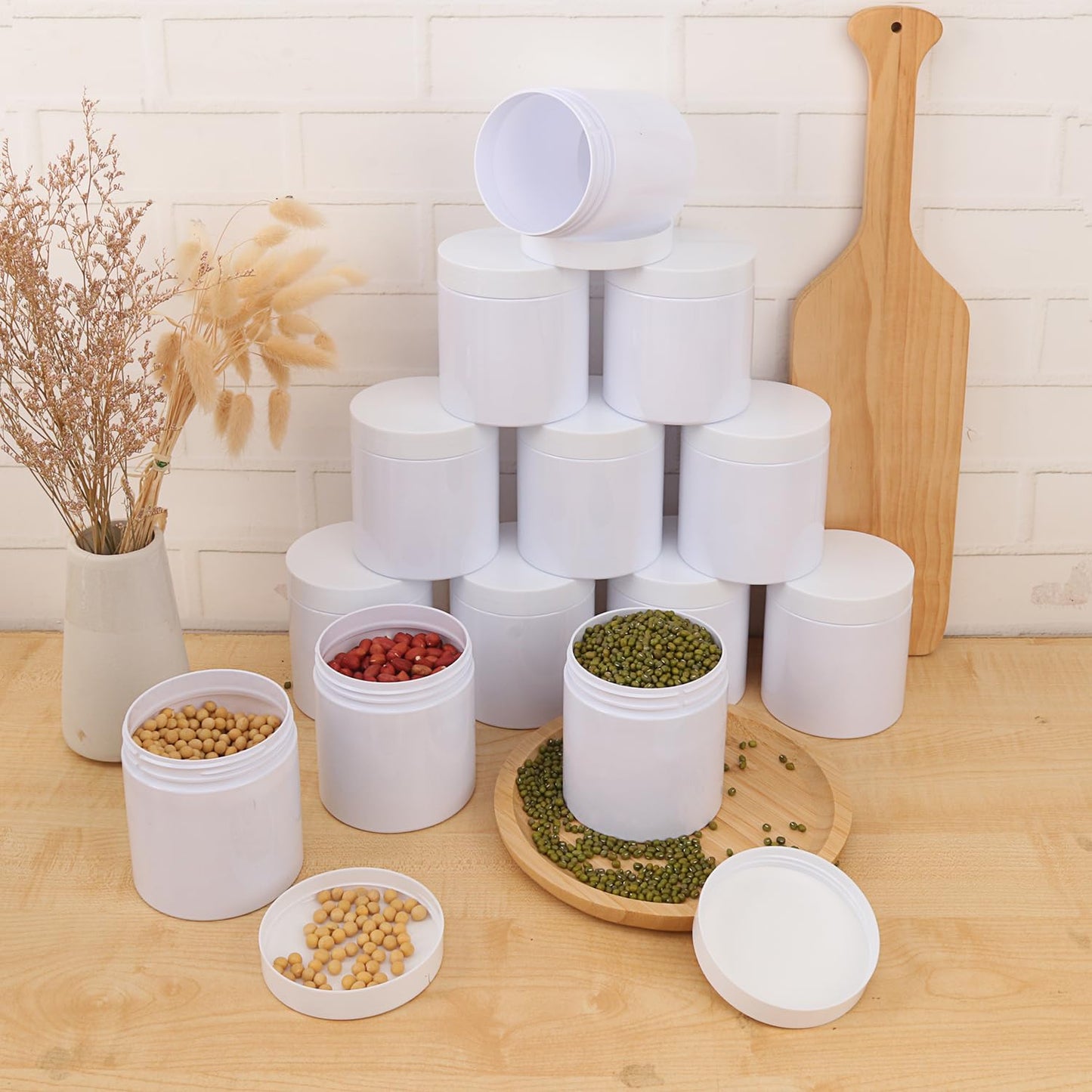 26 Packs 16 OZ White Plastic Jars with Lids, Body Butter Containers, Cosmetic Containers jars with Wide-Mouth for Kitchen Ingredients, beads, sequins, Lotion, Cream, DIY Crafts and More by KUKLIPJIM.