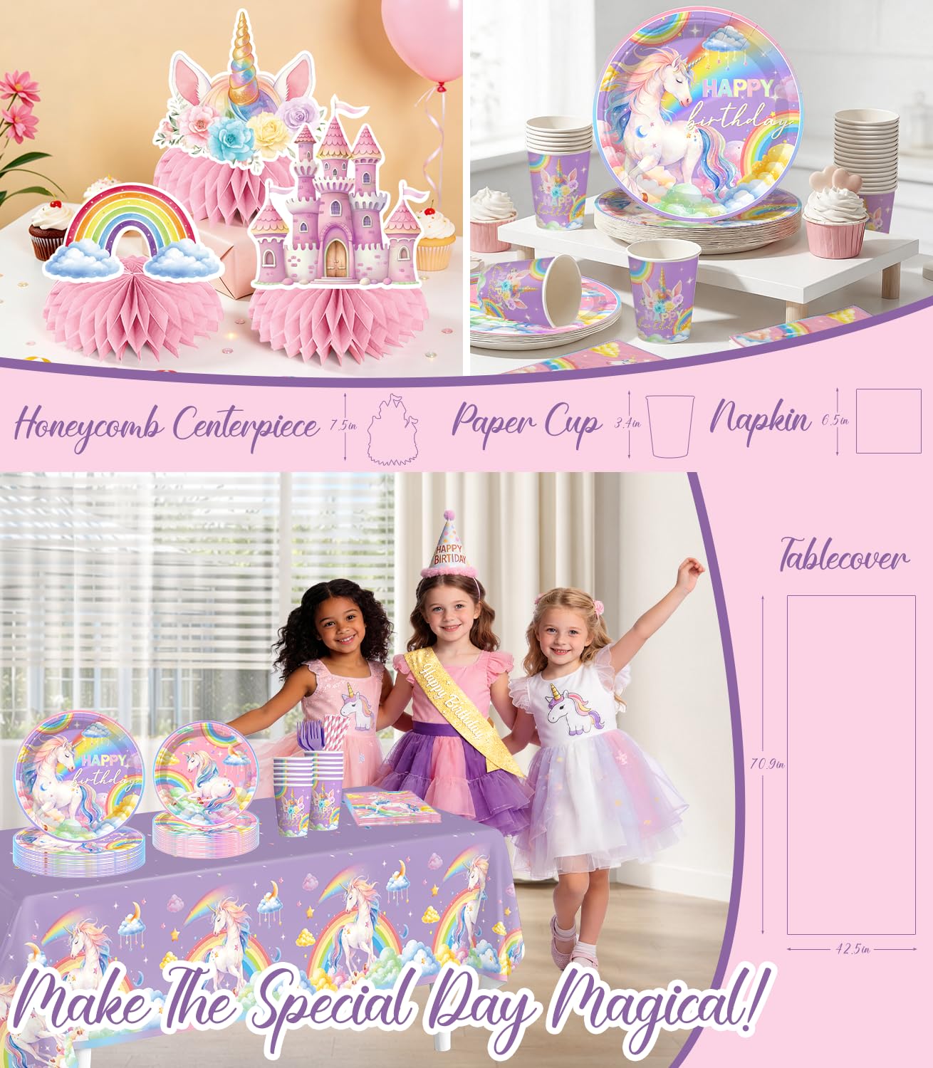 296pcs Unicorn Birthday Decorations for Girl, All-in-One, Set for 25 Guests