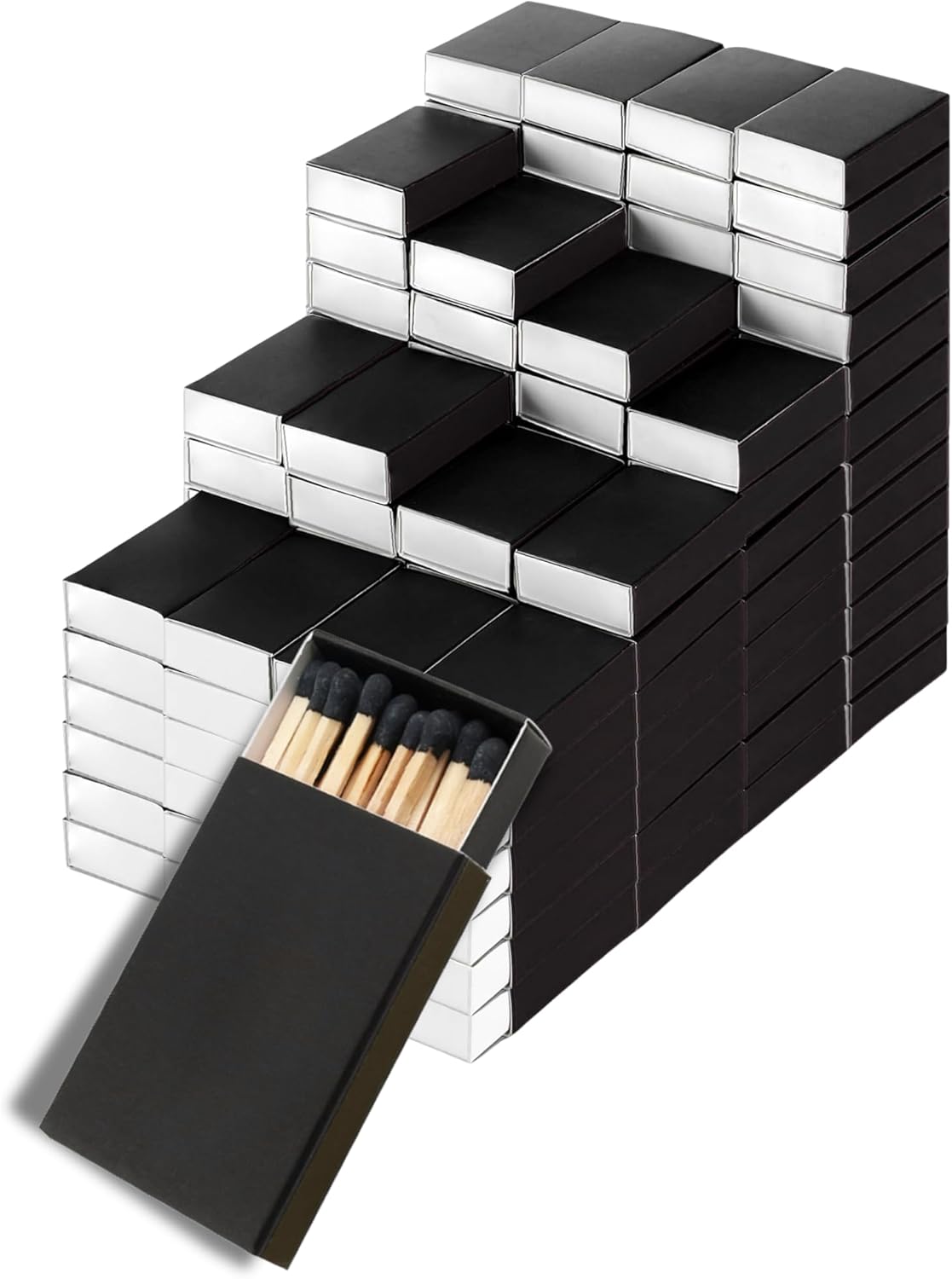 25 Boxes Blank Black Wooden Matches | Strike on Box Matchboxes Traditional Wooden Matchsticks | Wedding Party Event Favors to Customize