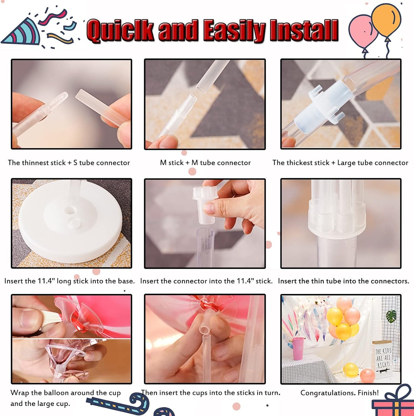 Balloon Column Kit for Floor- Set of 2,Balloon Columns with Stand, Base and Pole,Balloon Tower Backdrop Decoration for Wedding, Baby Shower, Birthday Party, or Bachelorette Parties (Blue Yellow White)