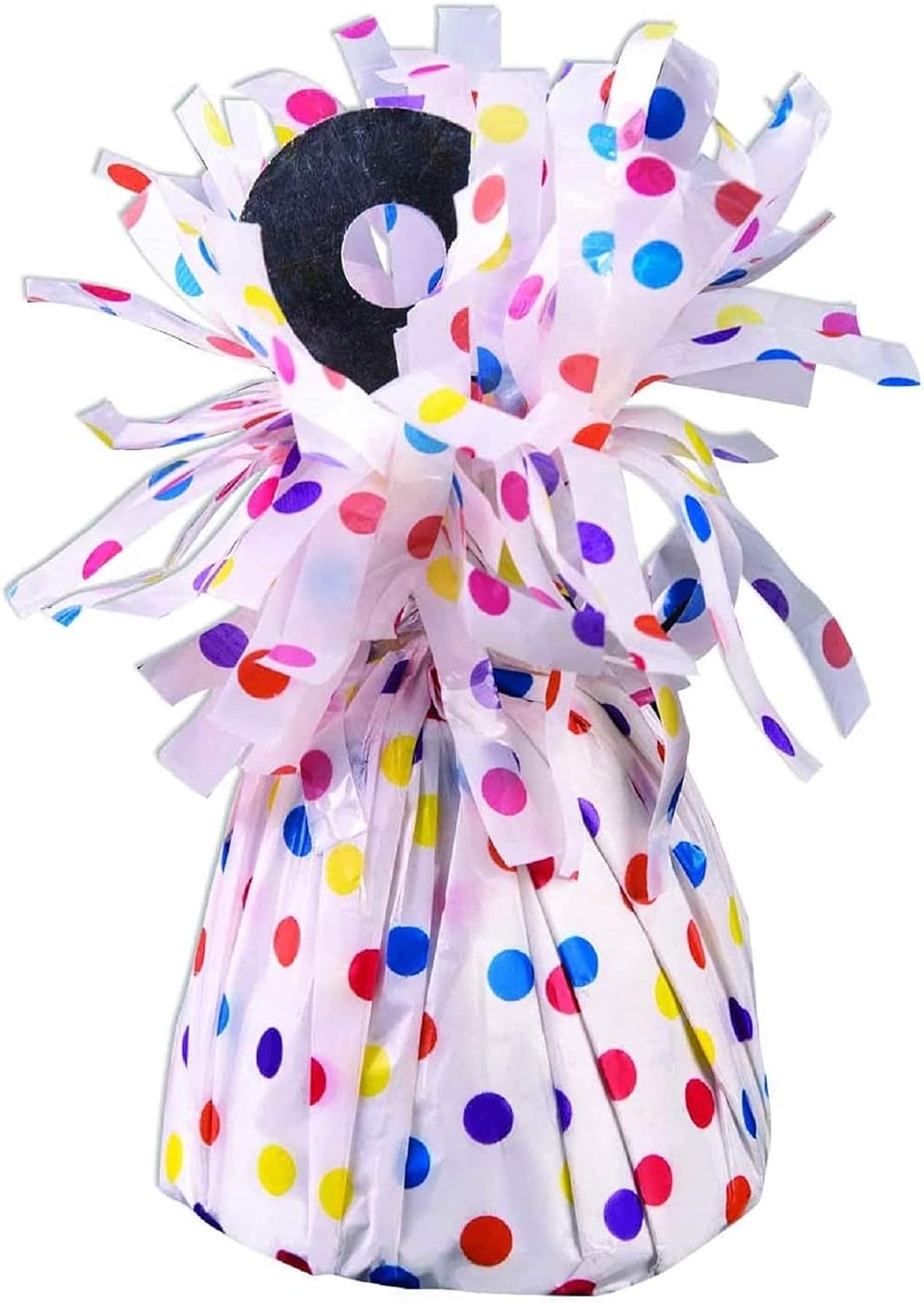 PMU 6 Pcs Polka Dot Kisses Balloon Weights - Decorative Balloon Weight for Christmas, Thanksgiving, Birthday, Party Favors, Wedding & Baby Shower - 6oz. White With Rainbow Multicolor, Pkg/6