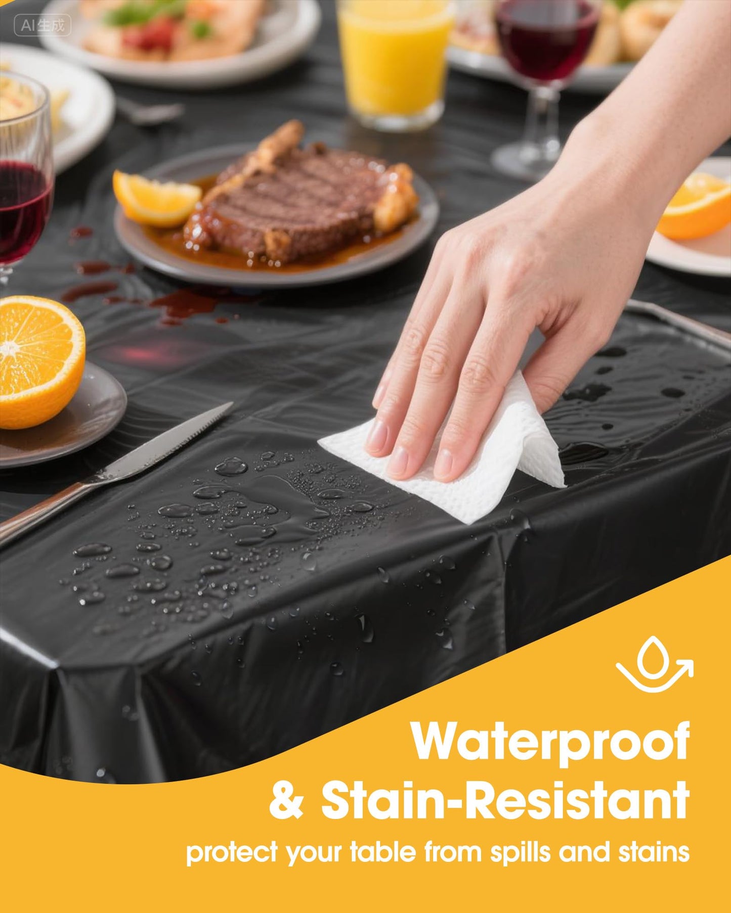 Niuara Black Plastic Table Cloth - 4 Pack 54" × 108" Rectangle Disposable Tablecloths for 6FT