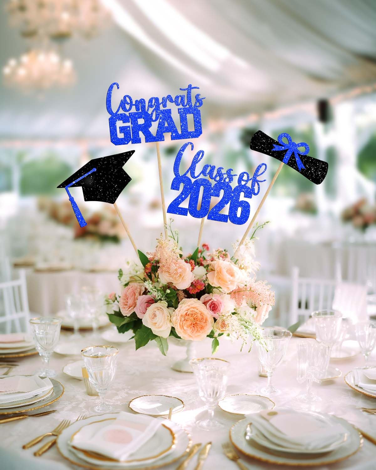Class of 2026 Centerpieces Sticks for Graduation, 16 Pcs Graduation Decorations Cake Toppers