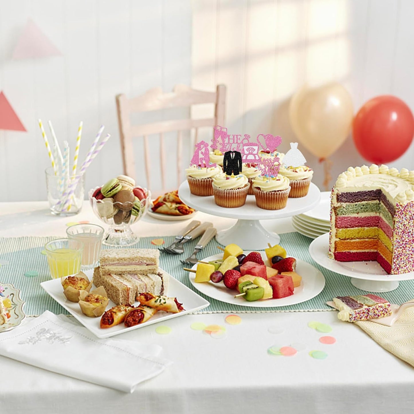 30 Pack Bride to be Cupcake Toppers Glitter Diamond Ring Love I Do Cupcake Picks Miss to Mrs He Asked She Said Yes Bridal Shower Wedding Engagement Bachelorette Cake Decorations Party Purple