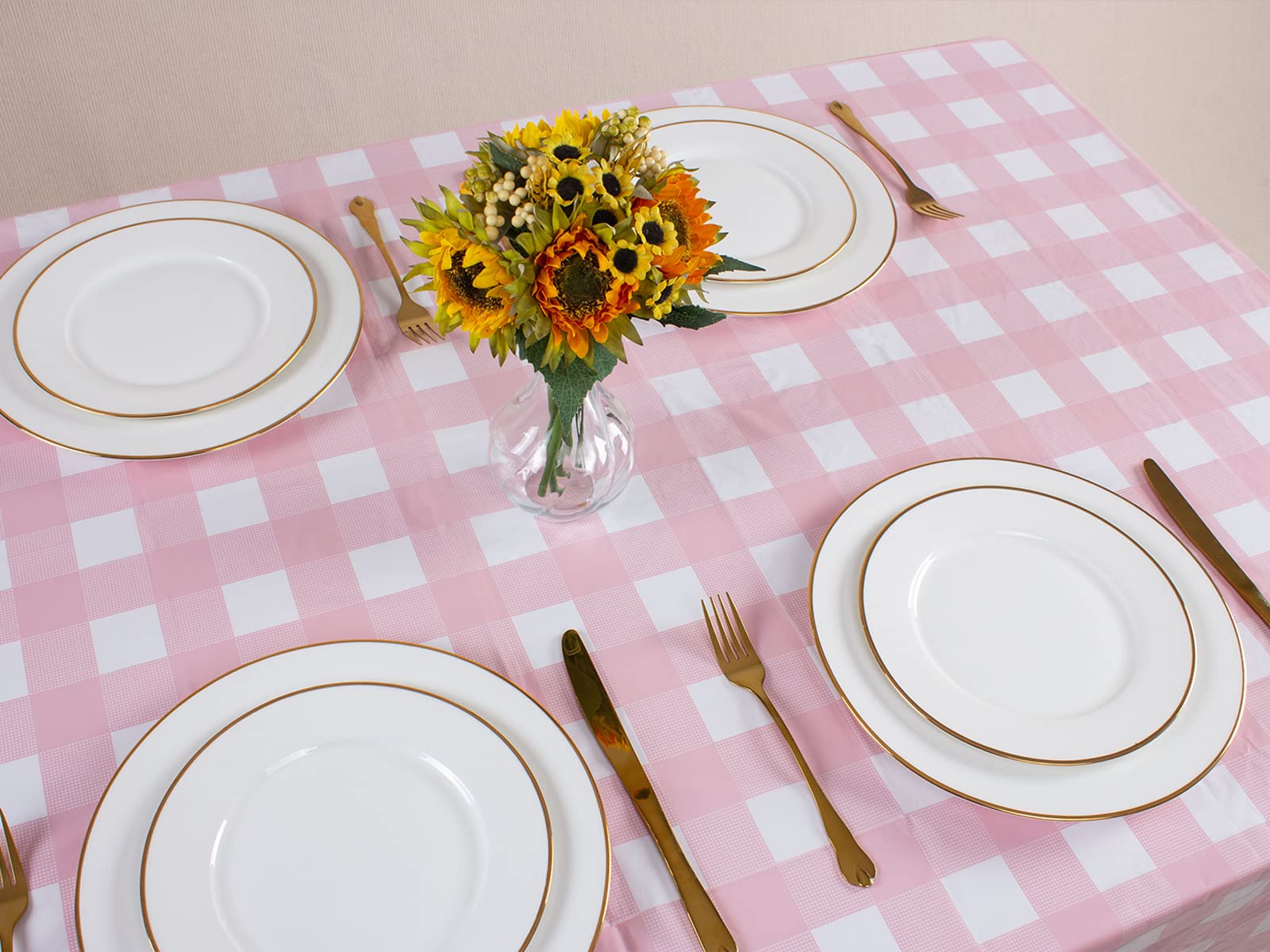 Kesfey 3 Packs Pink Gingham Tablecloth Pink and White Checkered Tablecloths 54 x 108 Inches