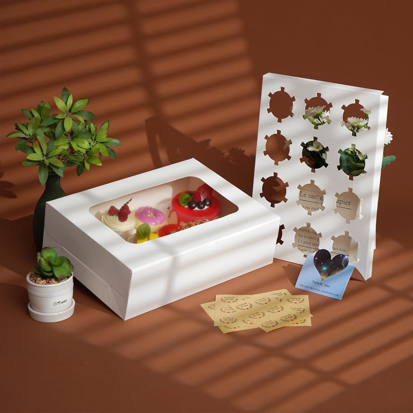 Yeplan 20 Packs Cupcake Boxes,12 Count Cupcake Boxes with Clear Window,13.4x9.8x4 Inch Cookie Boxes,Cupcake Containers,Bakery Boxes for Birthday,Wedding,Party