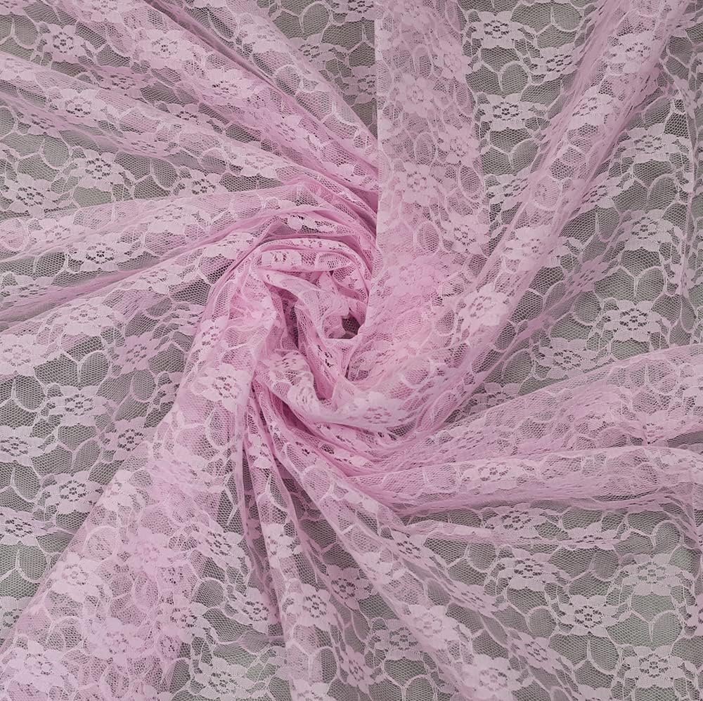 MDS Pack of 25 Wedding 12 x 108 inches Lace Table Runner for Wedding, Decorations for Birthday Parties, Banquets, Graduations, Engagements, and Runners fit Rectangle, Round Table- Blush Pink