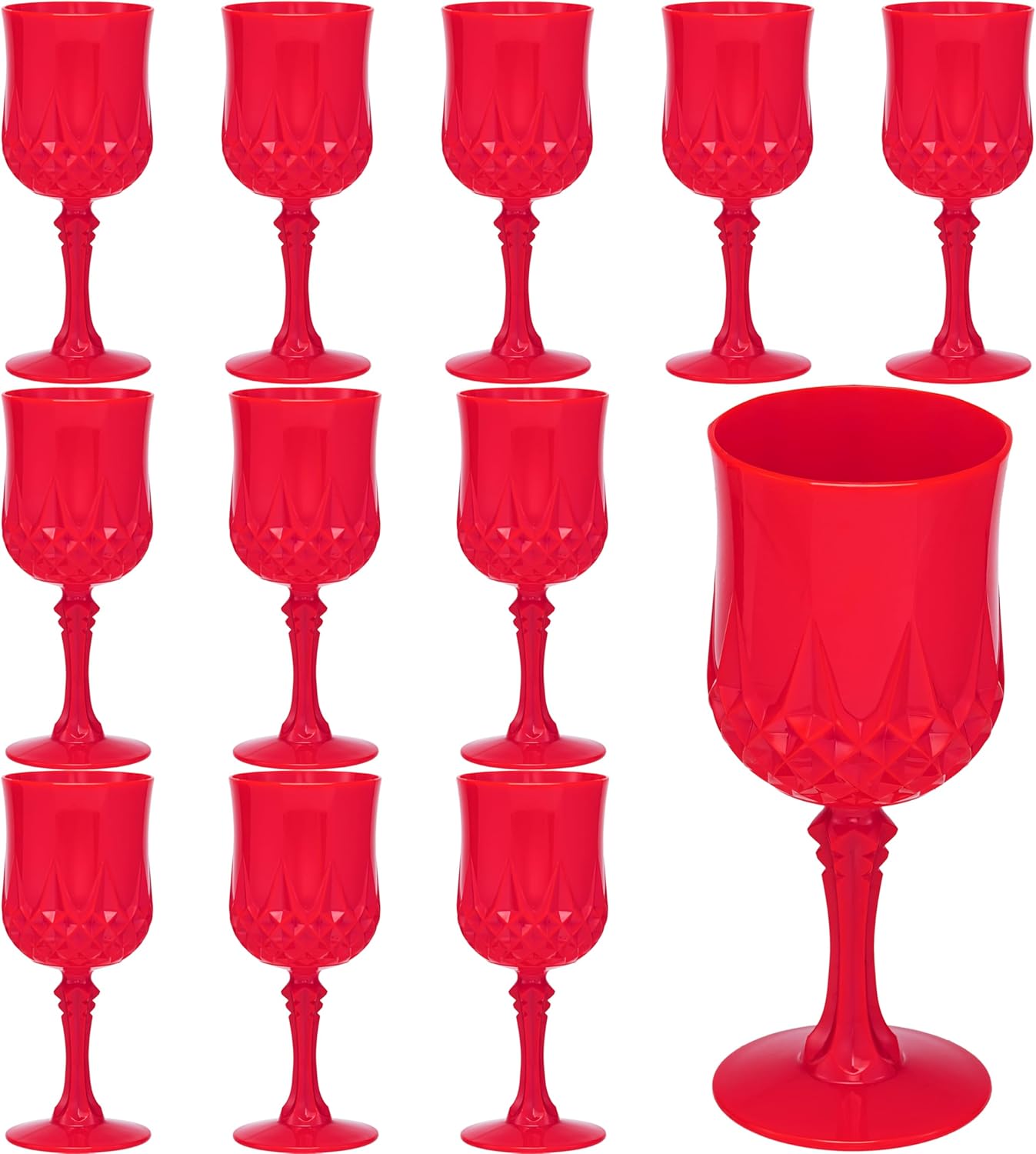 JLYLOL Plastic Vintage Wine Glasses 7OZ Plastic Goblets Vintage Drinking Glasses 12PCS Retro Wedding Glassware Water Goblets Reusable Drinking Cups for Party,Reception,Celebration,Bar,Whiskey(Red)
