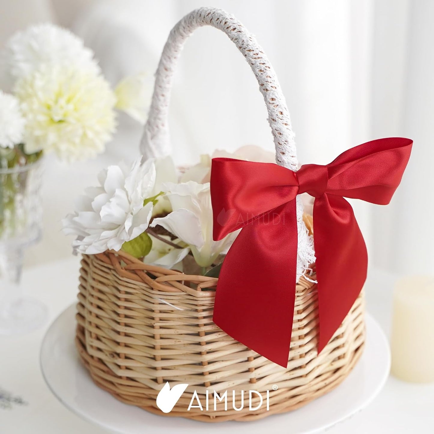 AIMUDI Red Satin Bows 5.5" Bows for Gift Wrapping, Invitations, Baskets, Wreaths, Crafts, Wedding, Birthday Party, Mother's Day Decorations, 24 PCs