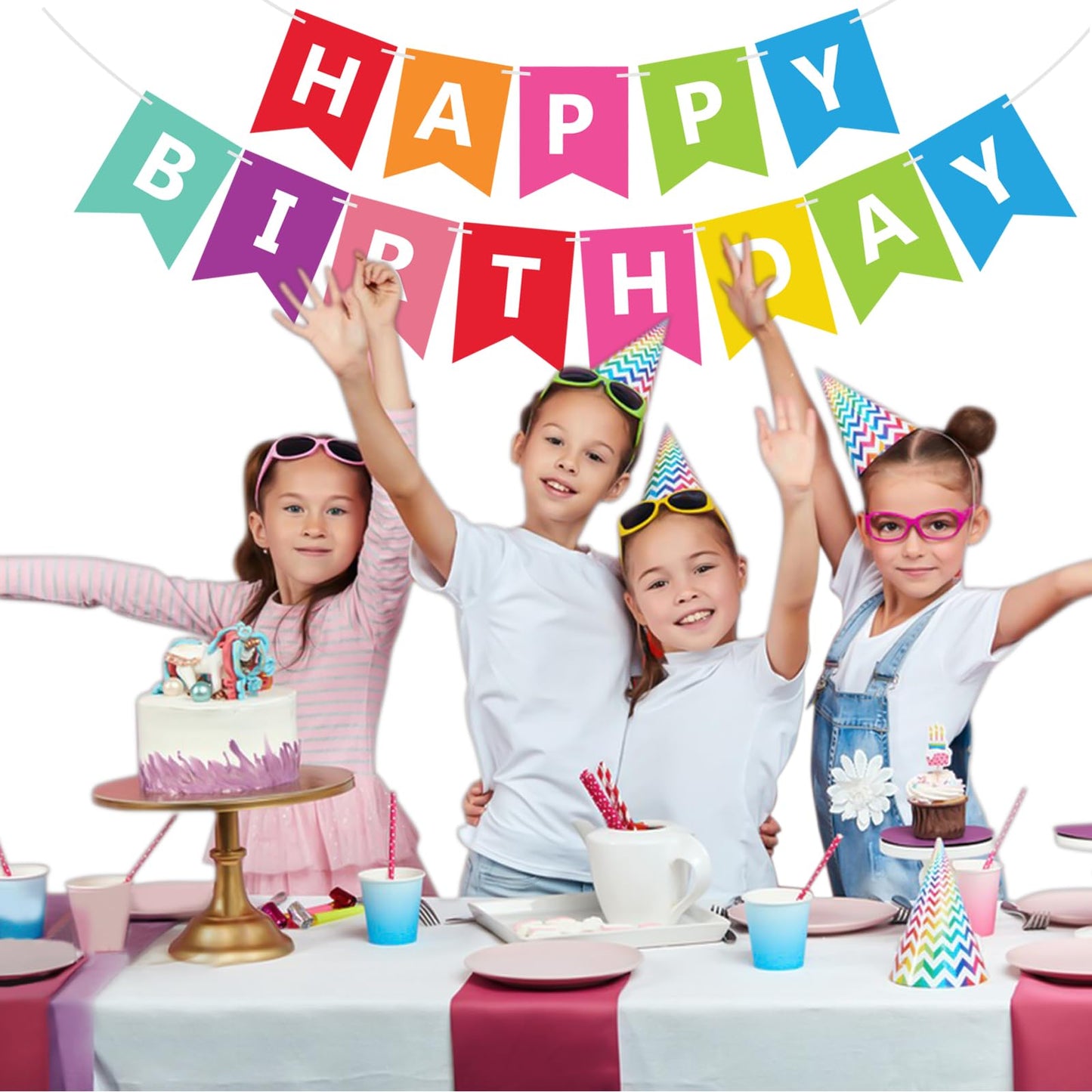 Fecedy Colorful Happy Birthday Banner Bunting Pre-Strung No DIY for Birthday Party Decorations
