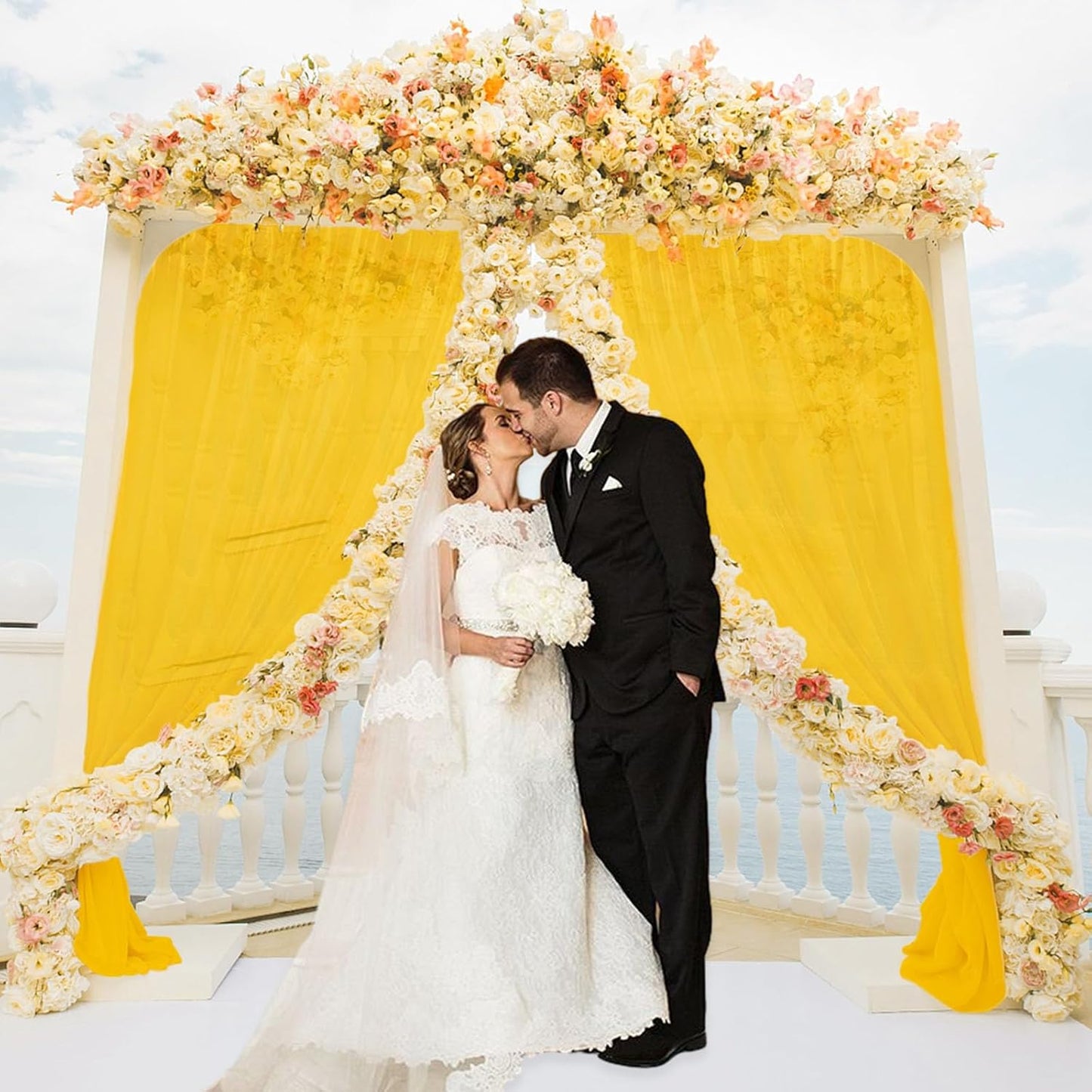 10 x 10 Feet Yellow Backdrop Curtain for Partie, Background Curtains for Photoshoot, Birthday, Wedding, Halloween, Thanksgiving, Christmas Day, New Year Party Decorations 5Ft x 10Ft, 2 Panels