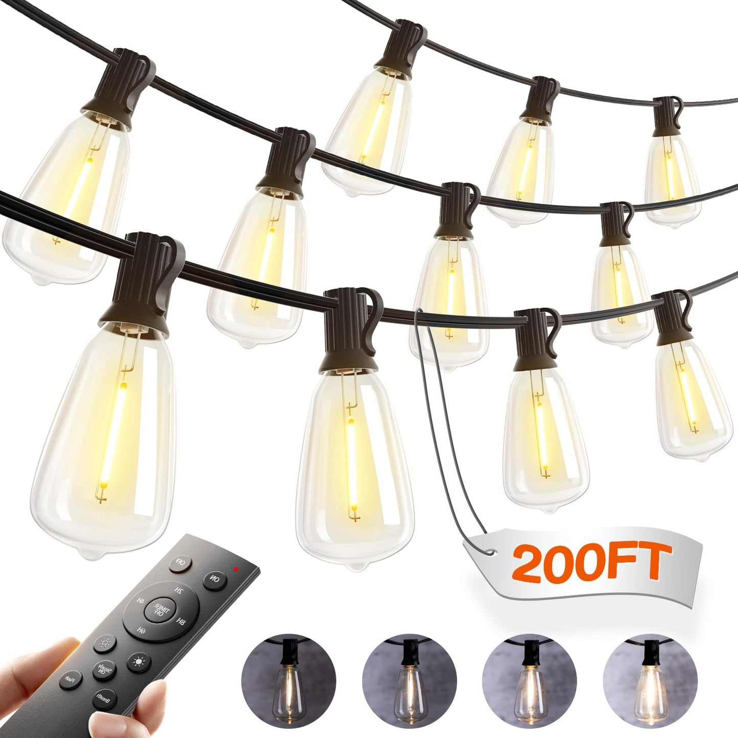 addlon 200(50FT*4) Outdoor String Lights with Remote LED Edison Waterproof