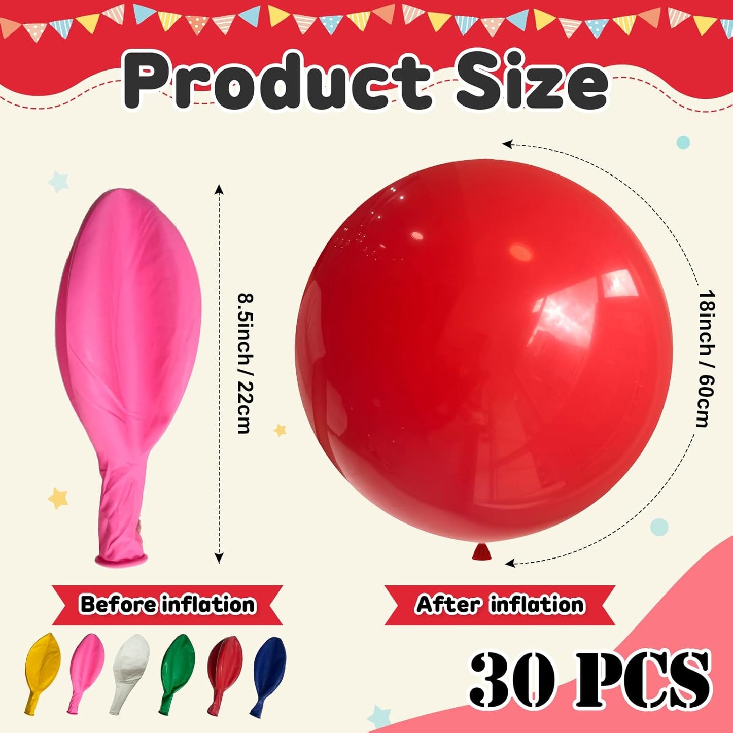 30 pcs Colorful Balloons 18 Inch - Large Thick Latex Balloon for Birthday Bridal Shower Wedding Party Decorations