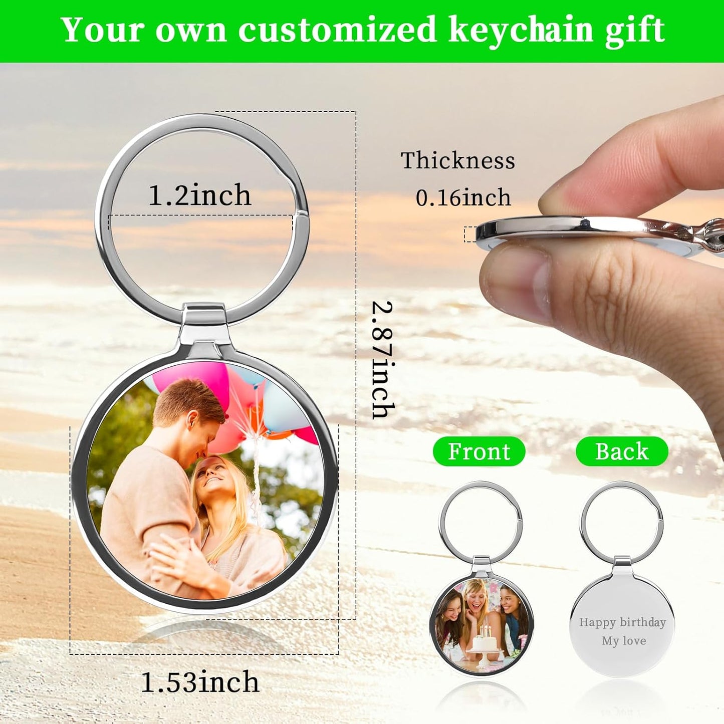 Double Side Custom Keychain with Picture Personalized Engraving Photo Text Customized Gifts for Men Women