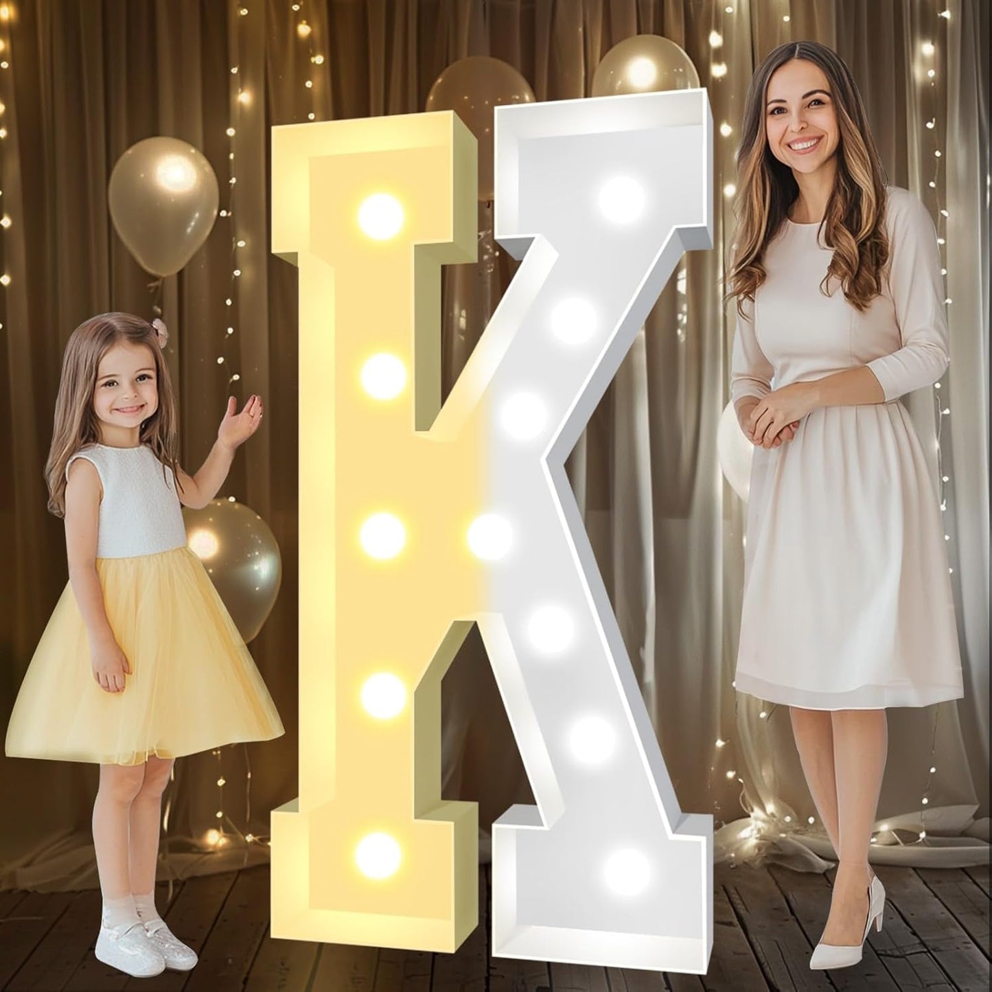 Pooqla 4 FT Marquee Light Up Letters, Cool White and Warm White Marquee Letter 4 Feet Tall, Giant LED Sign Big Mosaic Letter K for Balloons Birthday Party Anniversary Wedding Decorations