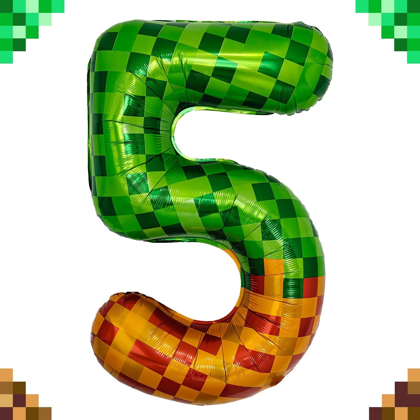 Pixel & TNT Theme 40in Giant Number Balloons - Foil Mylar Birthday Party Decorations for Kids Adults Cumpleaños, Block Style Pixel Art Shape Balloon Decor Supplies (Pixel, Number 5)