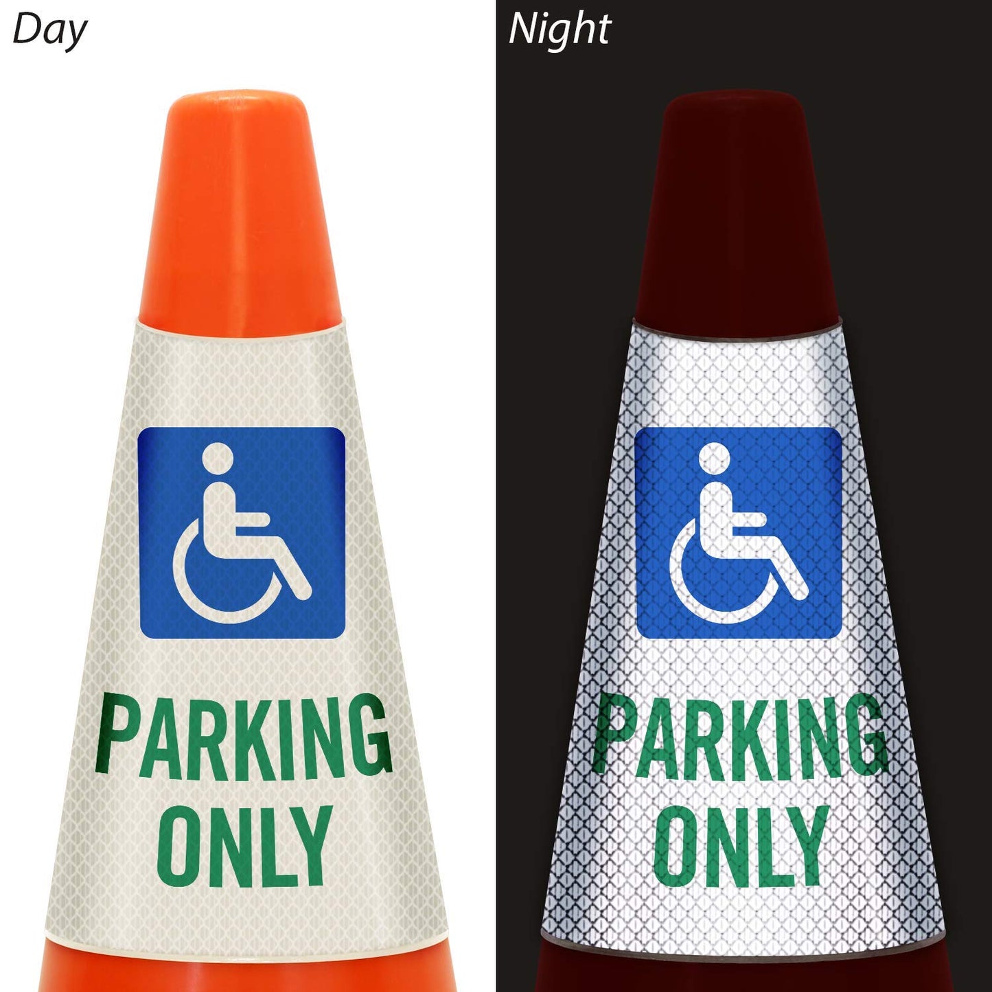 SmartSign “Handicapped Parking Only” Bright Reflective Cone Message Sleeve, [Cone Not Included]