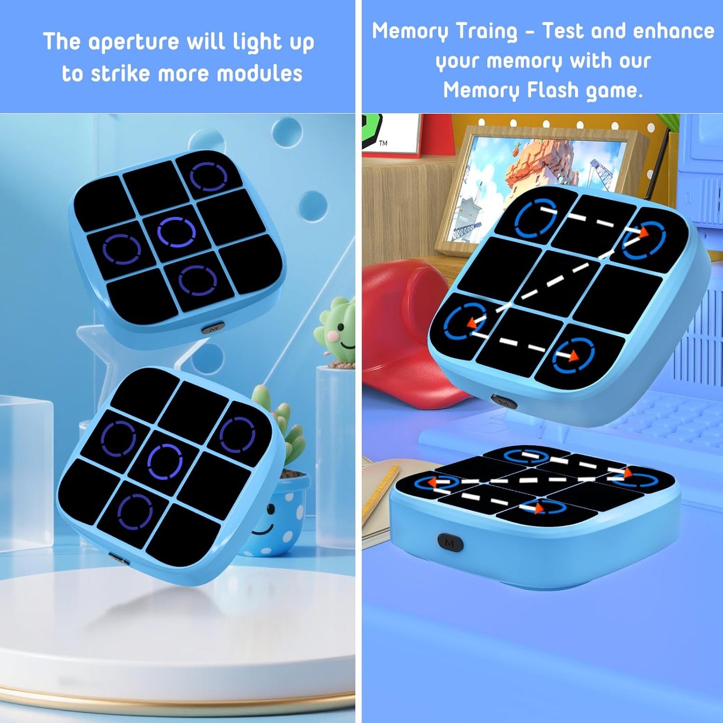 Tic-Tac-Toe Bolt Game, 4-in-1 Handheld Puzzle Games Console, Electronic Tic-Tac-Toe Game for Educational and Memory Growth, Portable Travel Games for Car Ride, Board Games for Kids and Adults (Blue)