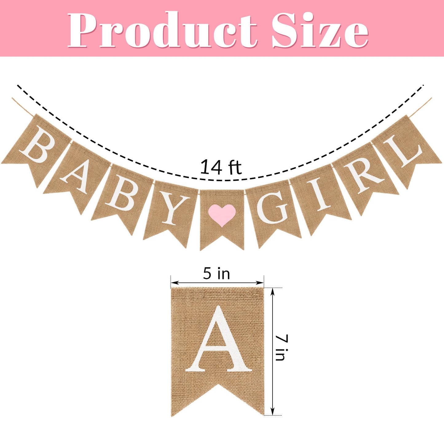 Pre-Strung Baby Girl Burlap Banner, Gender Reveal Banner for Baby Shower Party Decorations (Light