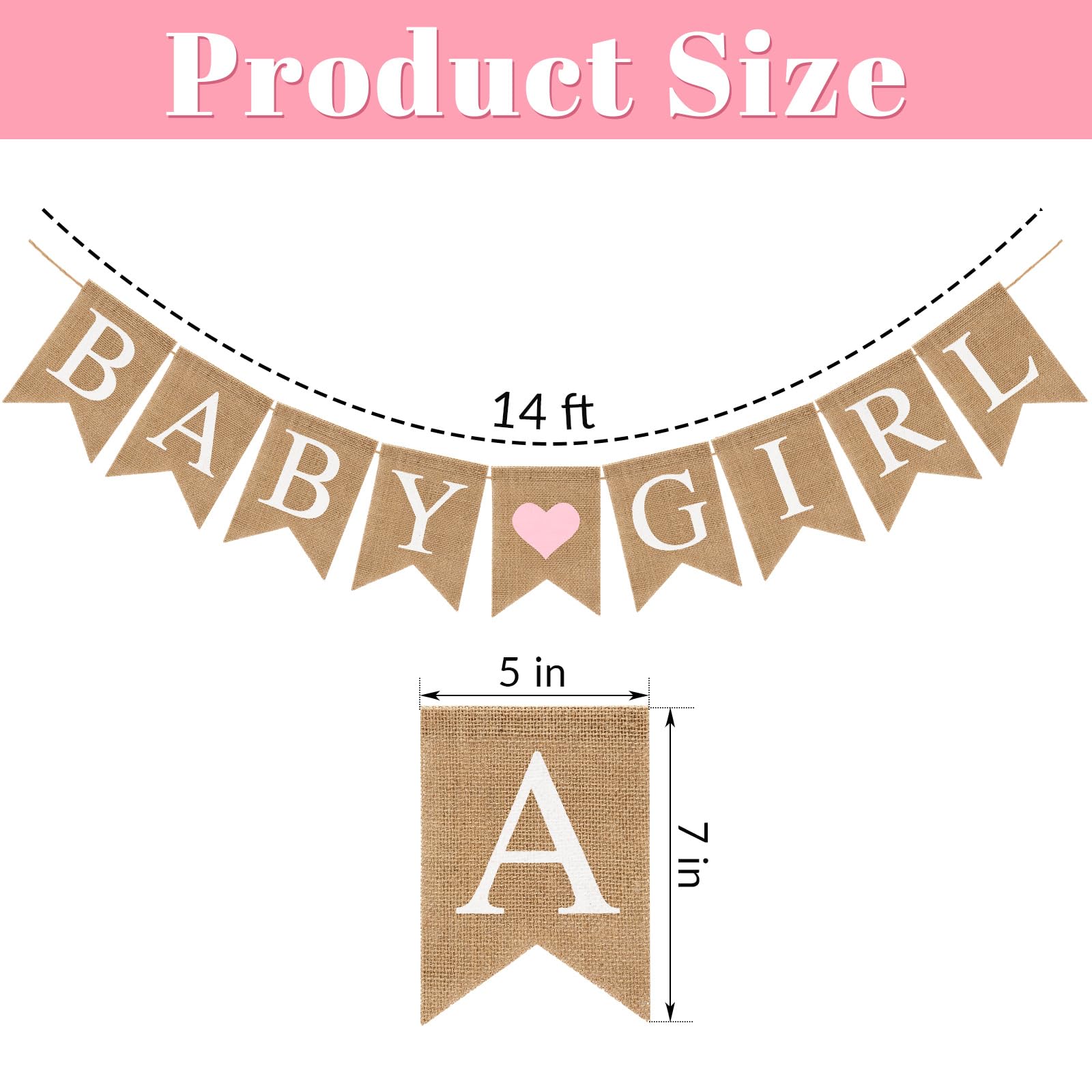 Pre-Strung Baby Girl Burlap Banner, Gender Reveal Banner for Baby Shower Party Decorations (Light