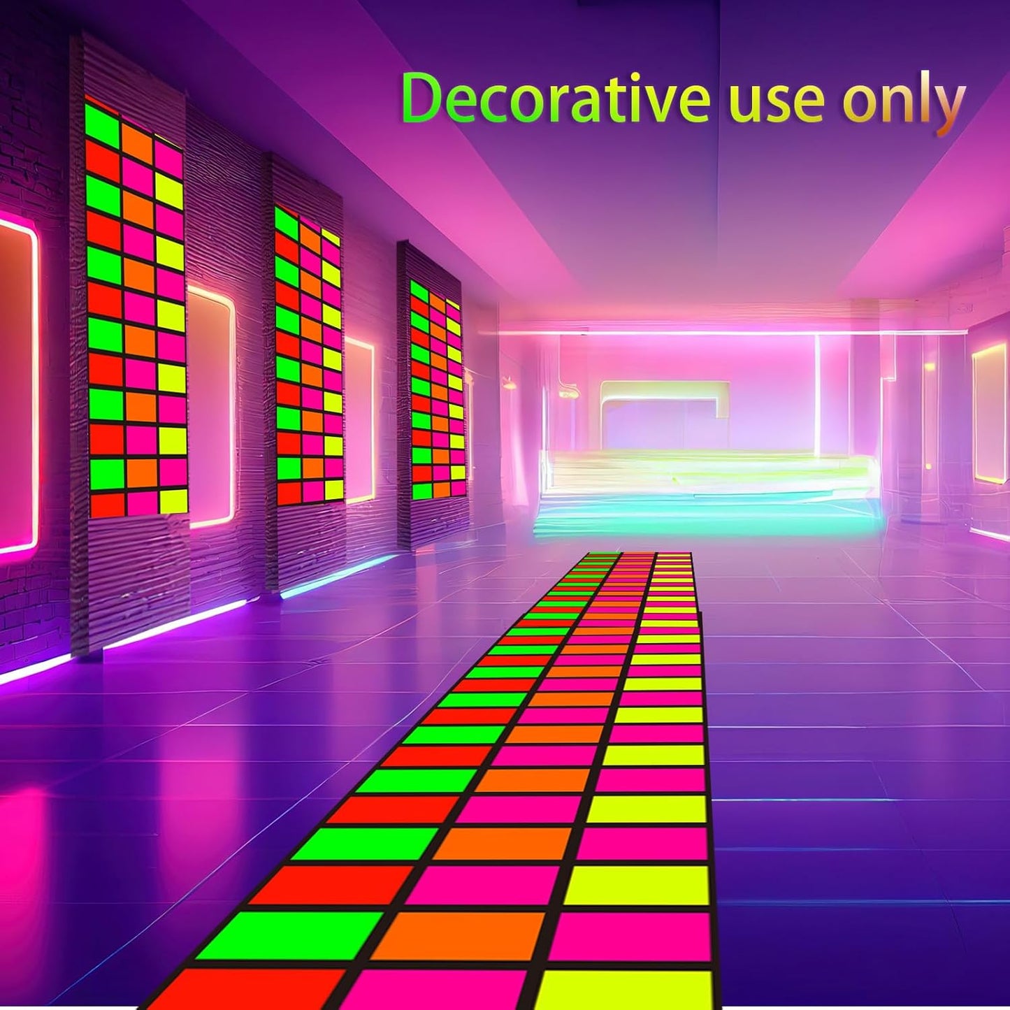 Haull 236 x 39 Inch Neon Light up Dance Floor Glow in The Dark Floor Runner Neon Party Decorations UV Blacklight Reactive Fluorescent Wall Props for Glow Disco Party Favors(Rectangles)