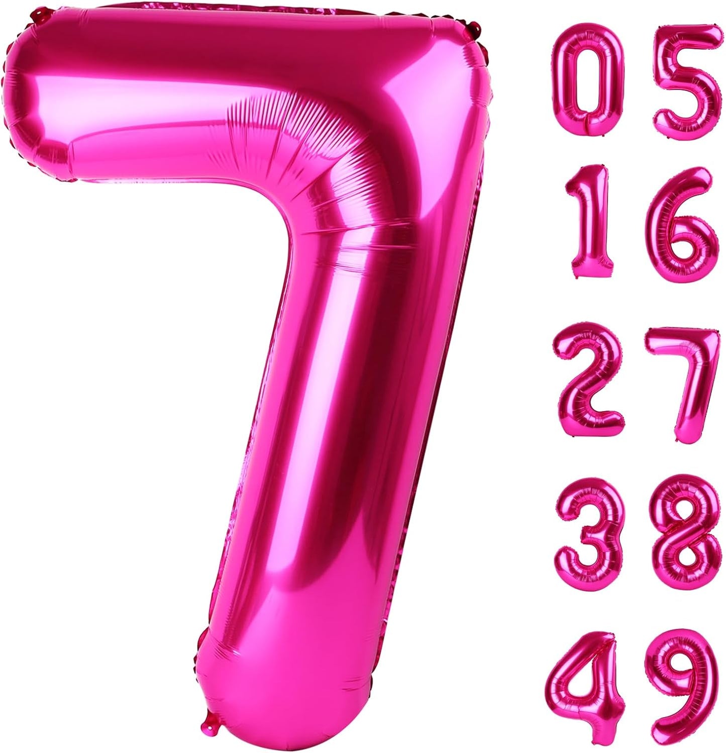 Hot Pink Number 7 Birthday Balloon 40 Inch, Digital Balloons for 7 17 27 70 77 Party Celebration Decorations Supplies, Mylar Foil Numbers Balloon for Seven Wedding Anniversary