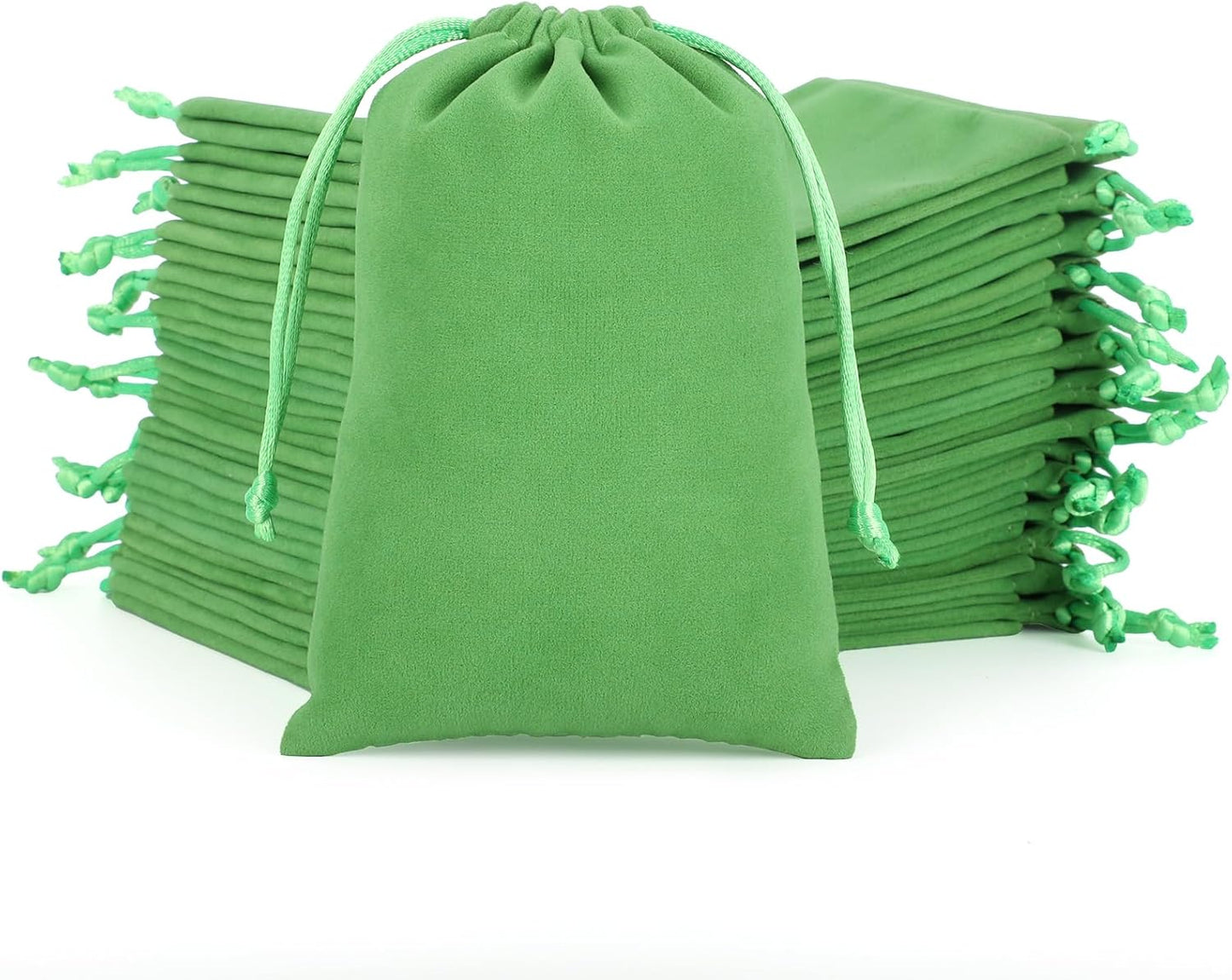 Velvet Drawstring Jewelry Bag, 50Pcs Green Coin Pouch, 4x6 Dice Bag, For Wrapping Halloween Party Favors, Small Jewelry, Small Bussiness, Palm Crosses, Necklaces, Bracelet