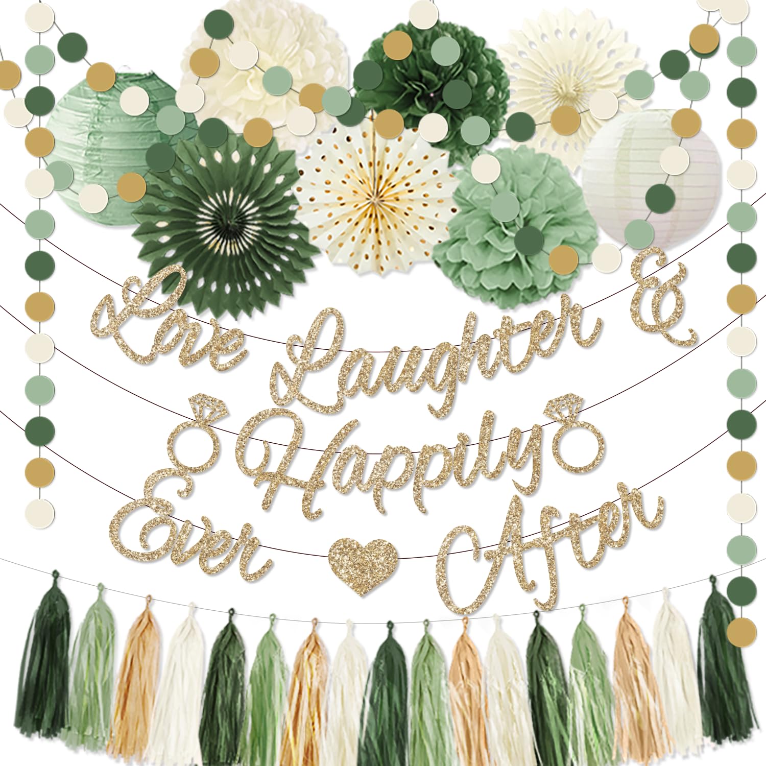 Bridal Shower Decorations,Sage Green Bridal Shower Decorations Includes Love Laughter Happily Ever