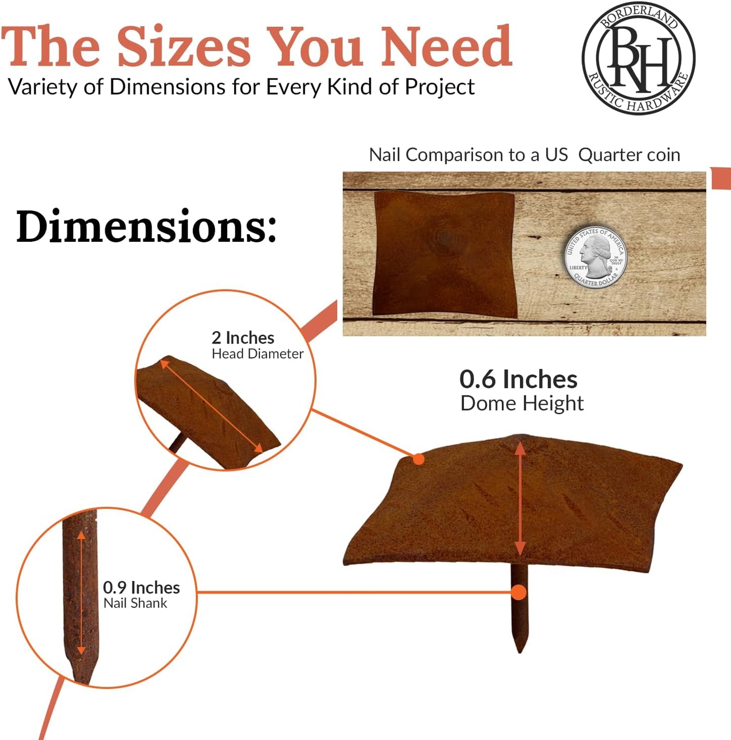 50 Pack 2" Square Head Iron Clavos Decorative Nails – Rusted – Handmade Rustic Square Fasteners for Farmhouse Shutters, Faux Wood Beams, Barn Doors, Shutters, and Gates – Ornamental Wood Accent