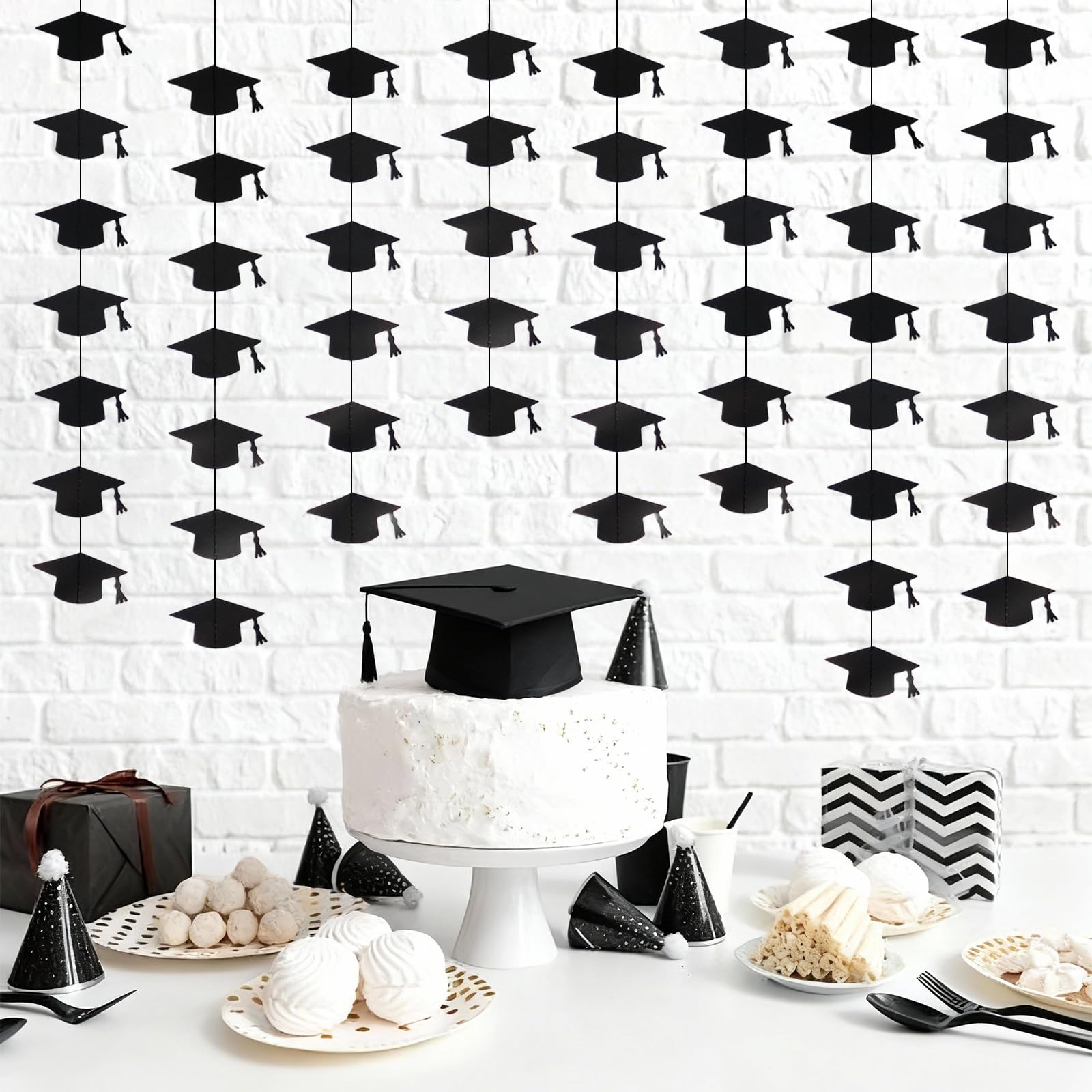 Blopee Black Graduation Garland Graduation Party Decorations Class of 2026 Grad Cap Garland Banner