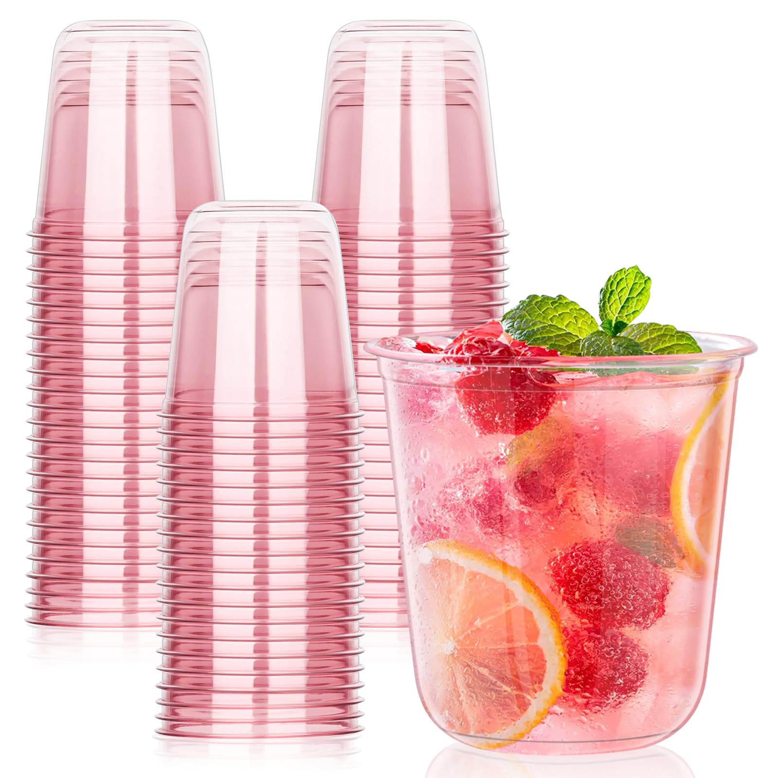 KesaPlan 50Pcs 12oz Pink Plastic Party Cups, Disposable Wine Cocktail Cups