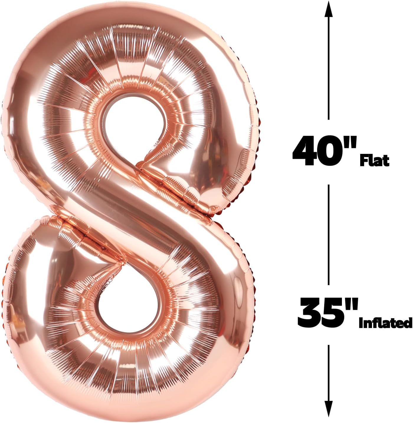 Helium Foil Rose Gold Number 8 Balloon 40 Inch, Mylar Eight Numbers 8 18 28 38 48 58 80 88 Birthday Balloons, Rose Gold Women Men Anniversary Graduations Party Supplies