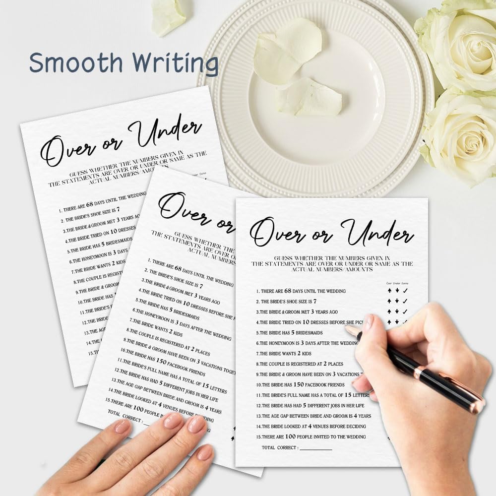30 Minimalism Game Cards - Over or Under - Bridal Shower, Engagement, Mr & Mrs, Newlyweds, Wedding Games, Party Activities & Supplies - B07 White
