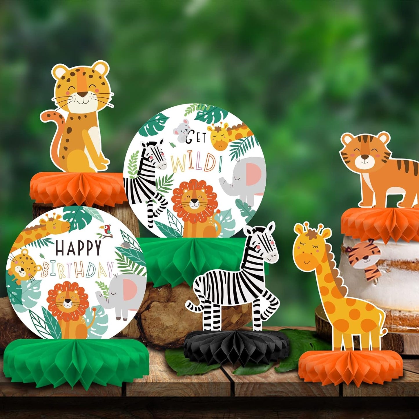 Safari Birthday Decorations Table Centerpiece - Jungle Animals Theme Party Supplies, Honeycomb Table Toppers for Animal Jungle Theme Party Decorations