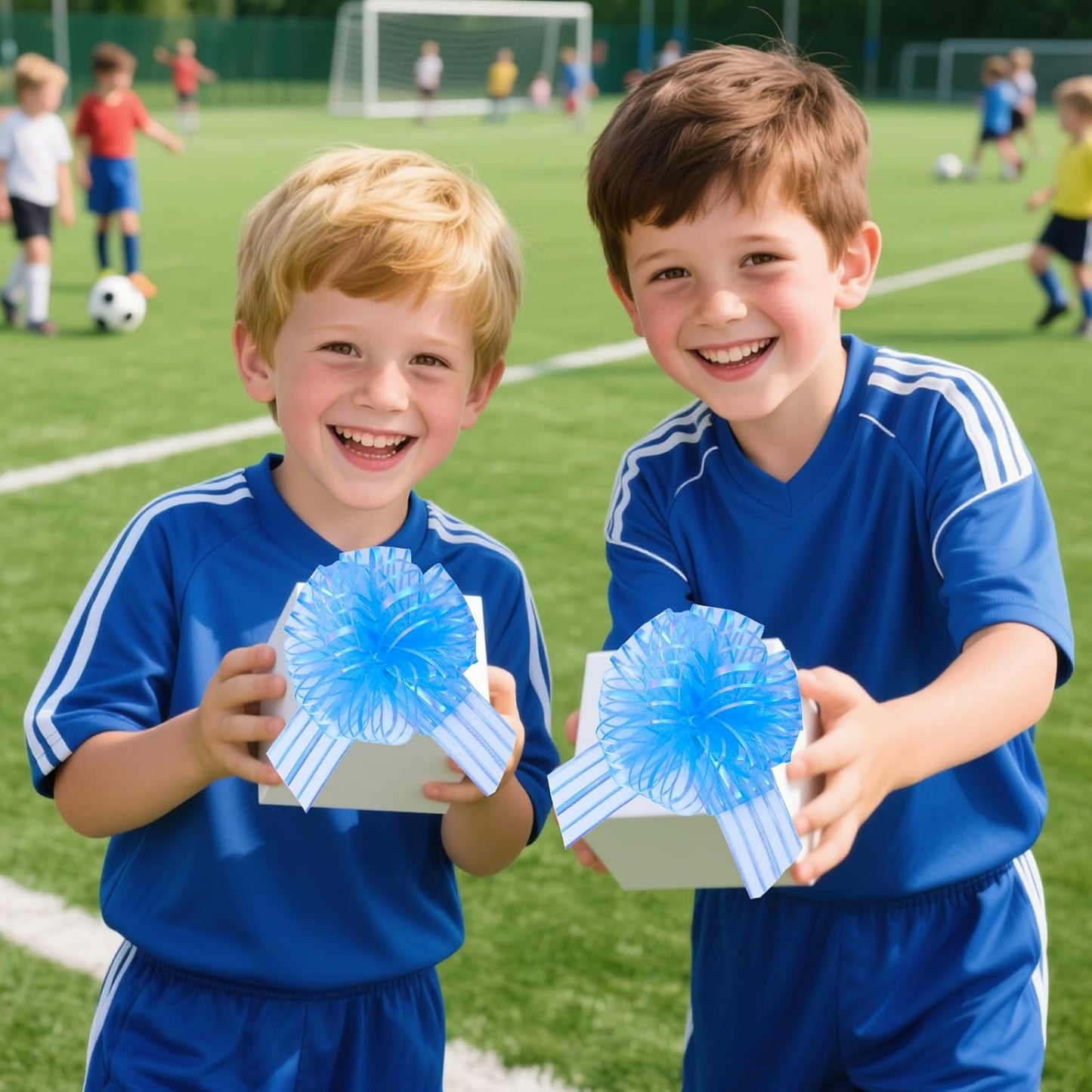 6 Pcs 6 Inch Light Blue Organza Pull Bow – Perfect for Wedding Decoration, Gift Wrapping Baskets, Car Bows, Birthday Parties, Christmas and Valentine's Day