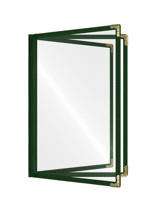 Goodsmart Restaurant Menu Covers – 25 Pack Green 6-View Booklet 8.5" x 14", Side-Loading Vinyl & Plastic Menu Holders, Clear Menu Sleeves, Leather-Style Café Covers with Gold Corners