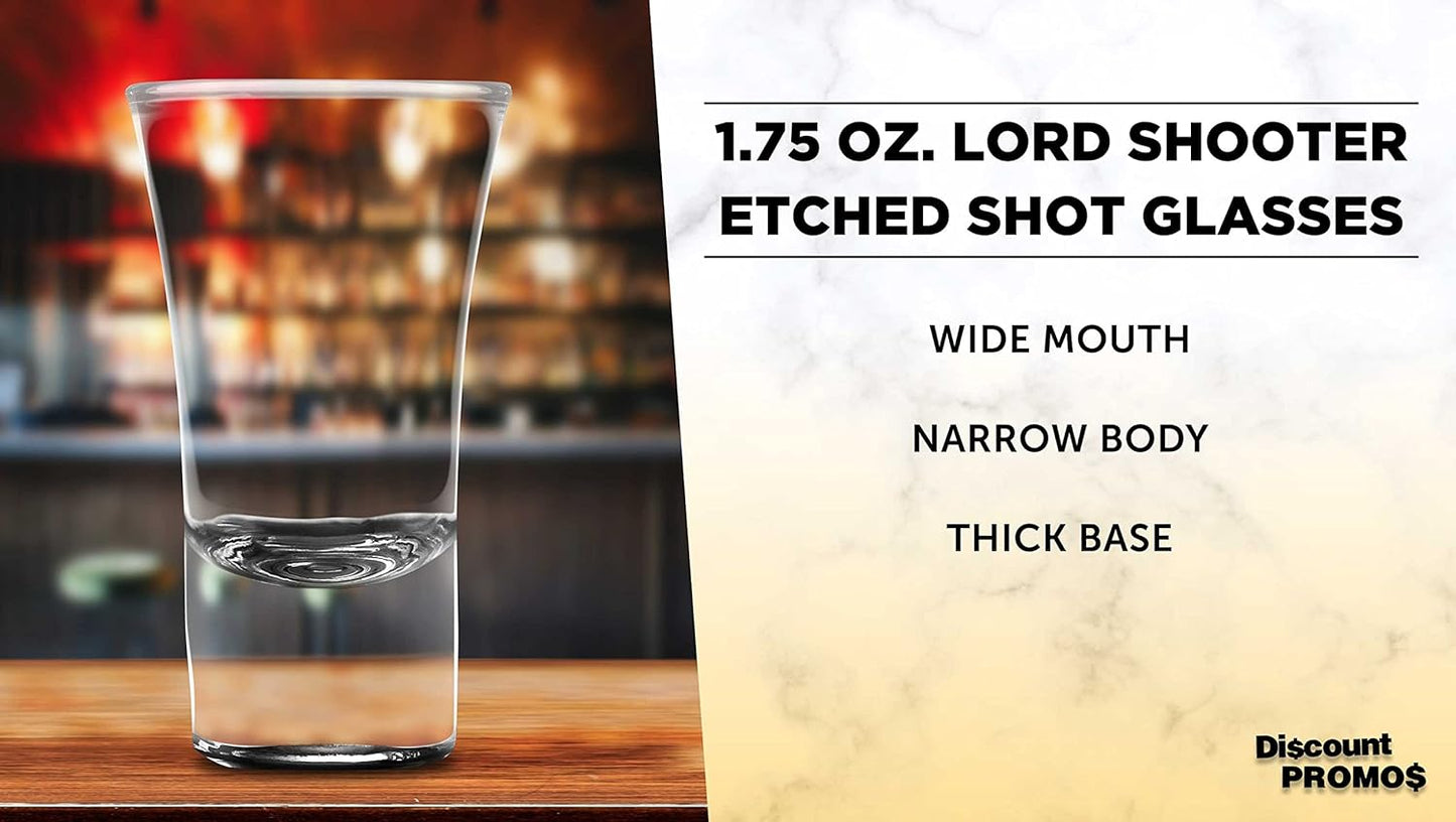 DISCOUNT PROMOS 2 oz. Lord Shooter Etched Shot Glasses, 10 pack, 21st Birthday Party, Lounge Glassware, Black