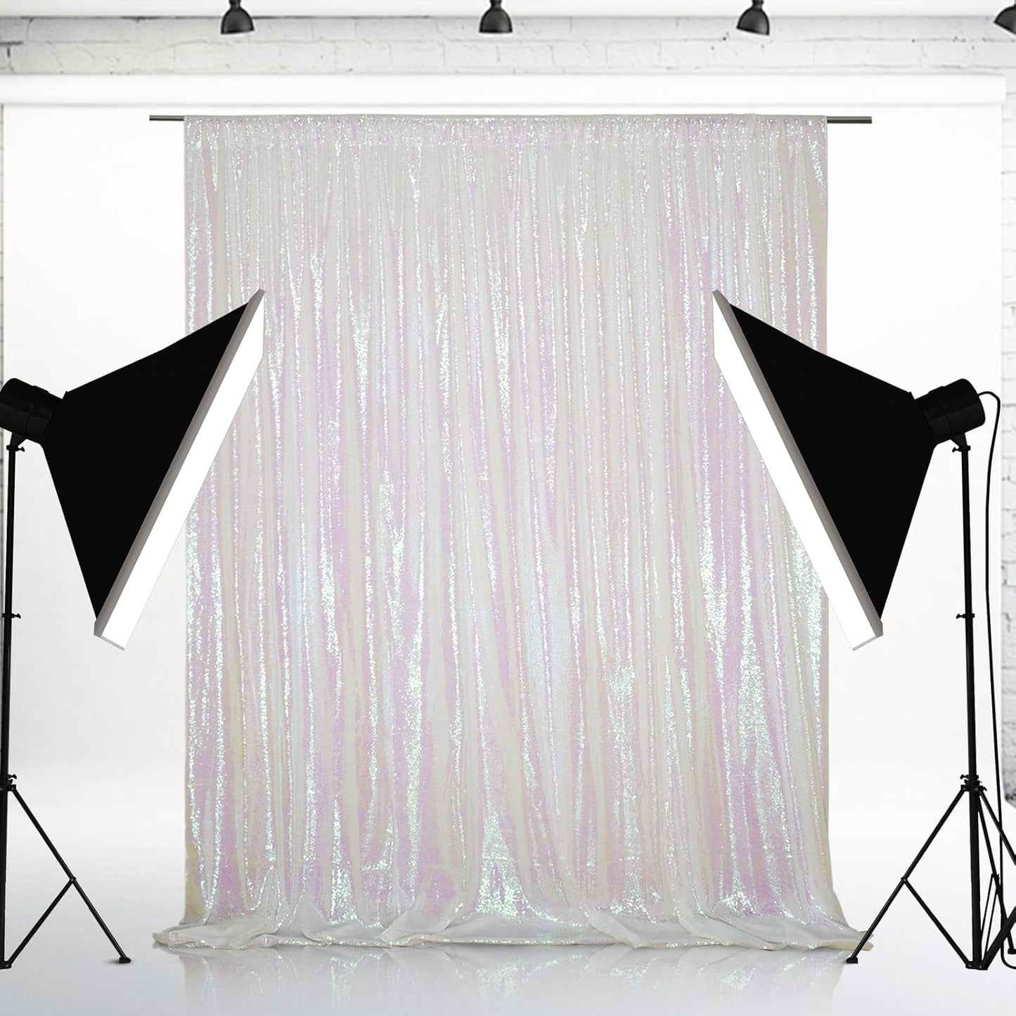 Eternal Beauty White Iridescent Sequin Backdrop, 4x7 Ft Glitter Background Curtains for Shimmer Photography Party Wedding Birthday Back Drop Decor