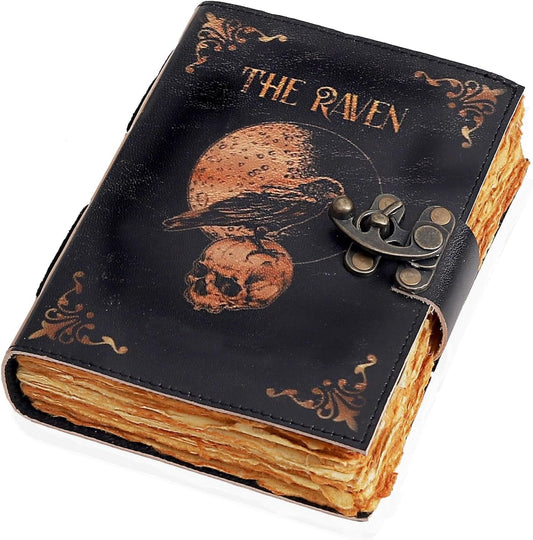 Leather Gothic Journal Magical Raven Skull Spiral Notebook Mystery Crow Journal Grimoire Witchcraft Spellwork Journal Great for Halloween and Raven Lovers Aesthetic Leather Journal for Men and Women (8 x 6 inches)