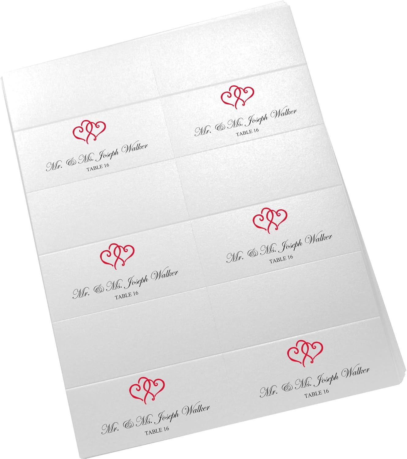 Linked Hearts Printable Place Cards, Ruby Red (Choose Color), Set of 60 (10 Sheets), Laser & Inkjet Printers - Wedding, Party, Dinner, and Special Events - Made in the USA