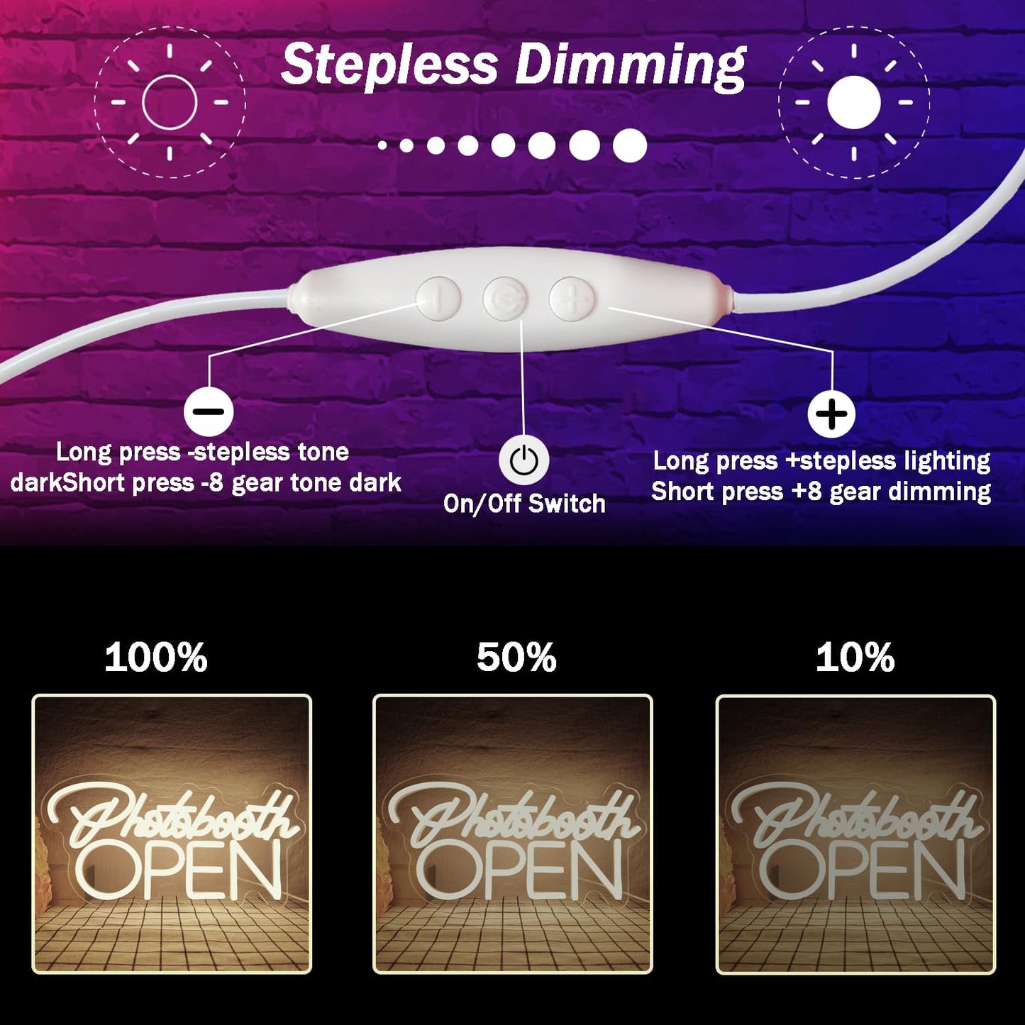 PhotoBooth Neon Sign for Wall Decor Dimmable Photobooth Neon light with USB Open Neon Light Office Open Sign Neon Decor Wedding Reception Sign